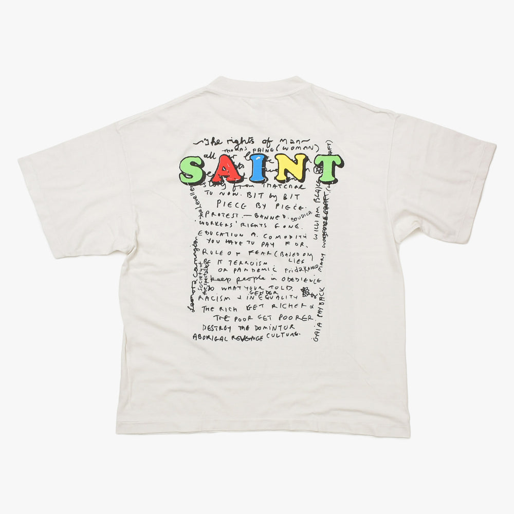 新品未使用 SAINT MICHAEL セントマイケル DAILY MIRROR デイリーミラー 半袖Tシャツ SM-MK3-0000-C02 サイズL ホワイト 中古 4a010079