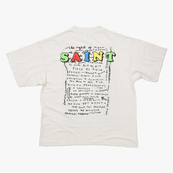 新品未使用 SAINT MICHAEL セントマイケル DAILY MIRROR デイリーミラー 半袖Tシャツ SM-MK3-0000-C02 サイズL ホワイト 中古 4a010079