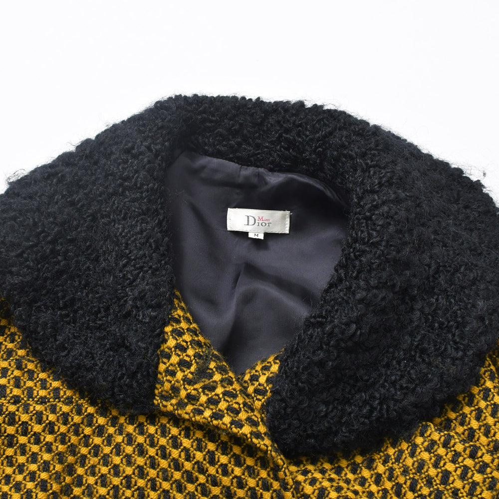 極美品 Dior ディオール 総柄 セットアップ 7040NE83 イエロー ブラック ウール ナイロン キュプラ 中古 4b010144