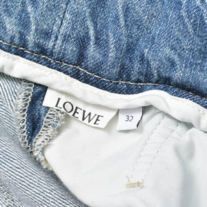 LOEWE ロエベ ハイウエスト ベルテッド ワイド デニムパンツ H2292499IB インディゴ ブルー コットン 美品 中古 4b010250