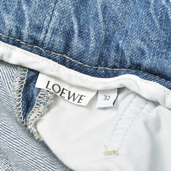 LOEWE ロエベ ハイウエスト ベルテッド ワイド デニムパンツ H2292499IB インディゴ ブルー コットン 美品 中古 4b010250