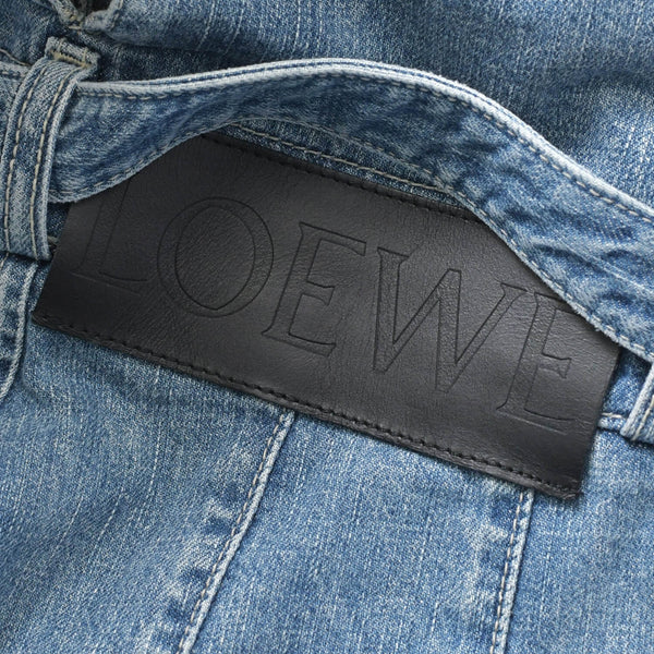 LOEWE ロエベ ハイウエスト ベルテッド ワイド デニムパンツ H2292499IB インディゴ ブルー コットン 美品 中古 4b010250