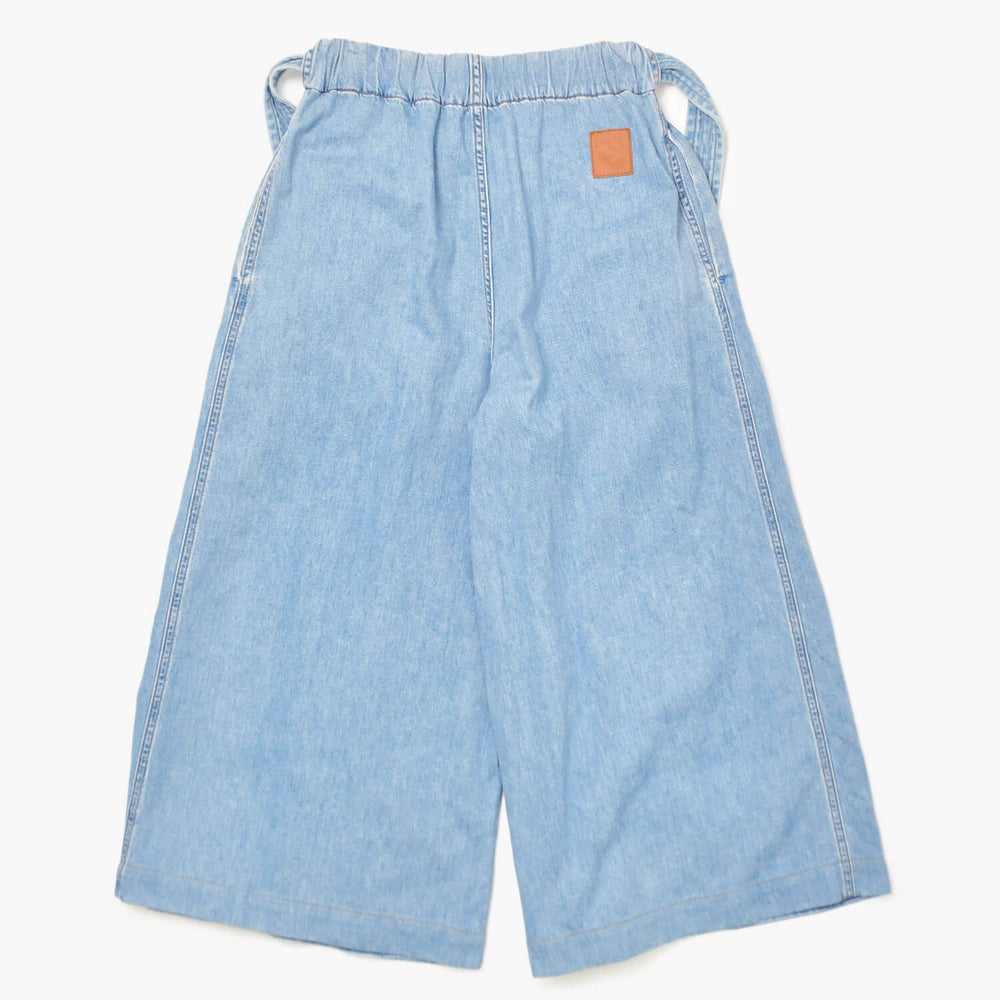 極美品 LOEWE ロエベ ベルト ワイド デニム パンツ スカイ ブルー コットン イタリア製 サイズ 32 H526Y04W08 中古 4b010252