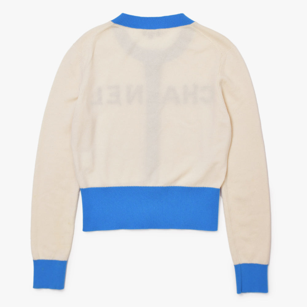 CHANEL CHANEL Logo Cardigan P61427K46799 Series 0 White Blue Cashmere Size 36 Good Condition Used 4b010311