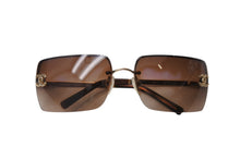 Load image into Gallery viewer, CHANEL シャネル リムレス サングラス 4092-B c.125/13 サイズ62□15 120 ココマーク ラインストーン ブラウン ゴールド 良品 中古 4b001062