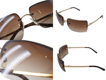 Load image into Gallery viewer, CHANEL シャネル リムレス サングラス 4092-B c.125/13 サイズ62□15 120 ココマーク ラインストーン ブラウン ゴールド 良品 中古 4b001062