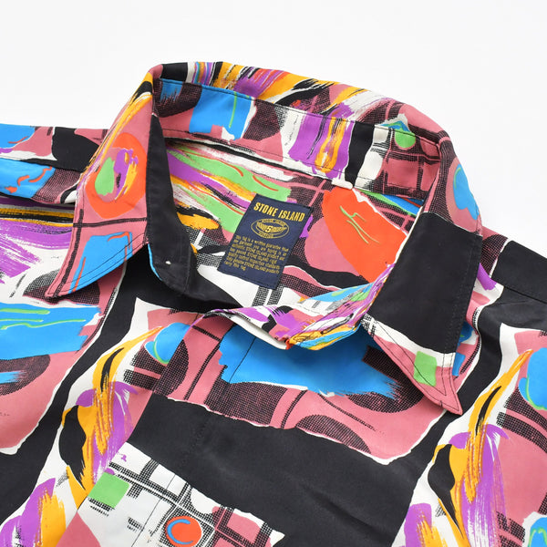 STONE ISLAND ストーンアイランド 総柄シャツ マルチカラー ブラック ピンク ブルー サイズｓ美品 中古 010642