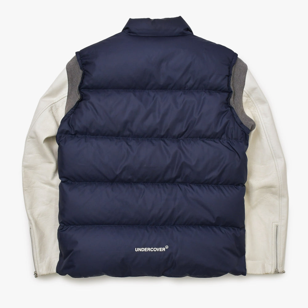 UNDERCOVER アンダーカバー アーカイブ レザースリーブ ダウンジャケット ネイビー ホワイト サイズ3 美品 中古 4b010648