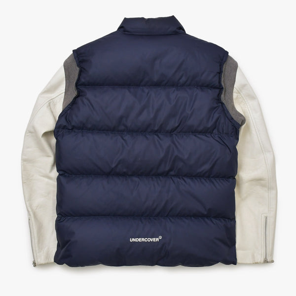 UNDERCOVER アンダーカバー アーカイブ レザースリーブ ダウンジャケット ネイビー ホワイト サイズ3 美品 中古 4b010648