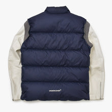 画像をギャラリービューアに読み込む, UNDERCOVER アンダーカバー アーカイブ レザースリーブ ダウンジャケット ネイビー ホワイト サイズ3 美品 中古 4b010648