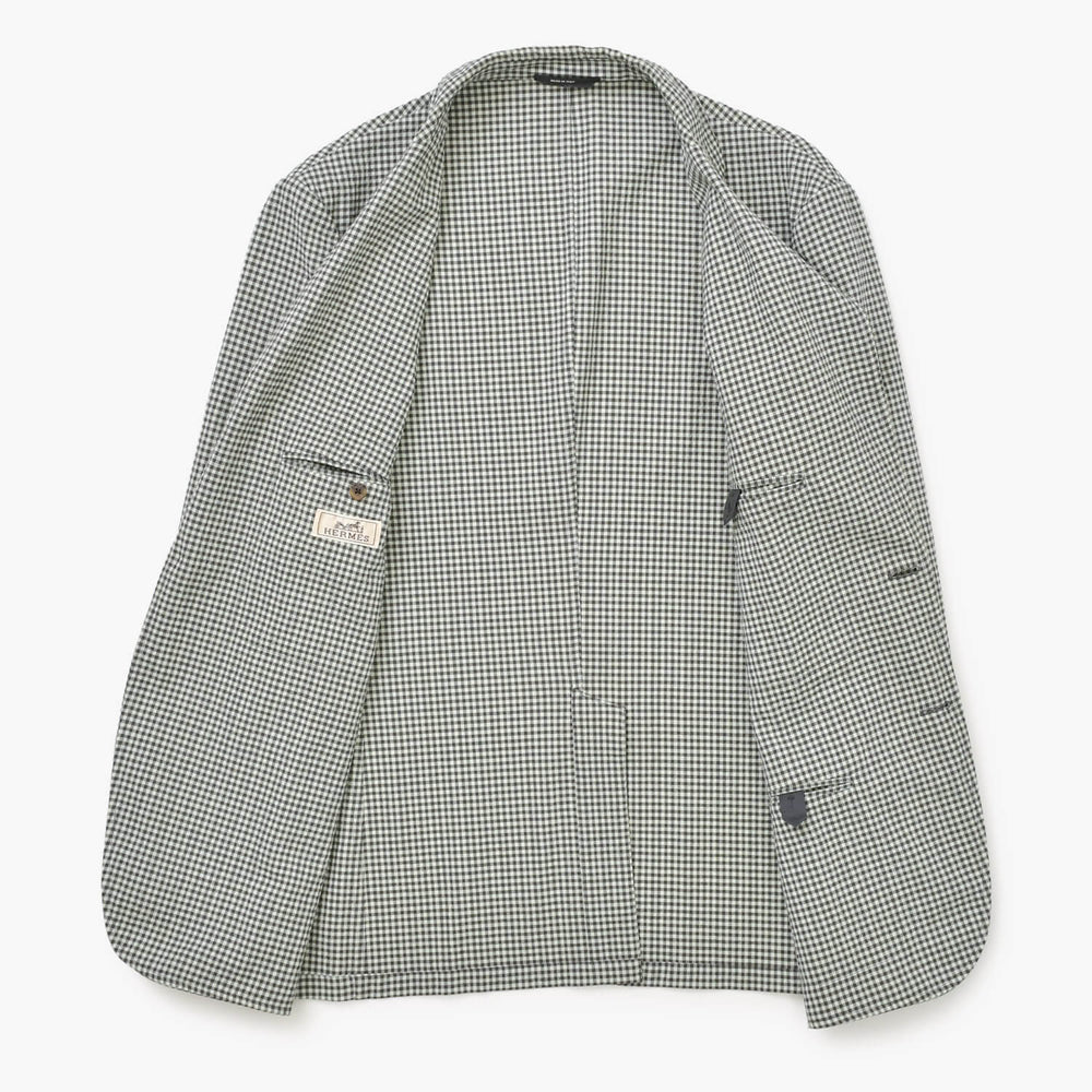 HERMES エルメス テーラードジャケット チェック アウター メンズ サイズ 52 ウール グリーン ブラウン 美品 中古 4a001074