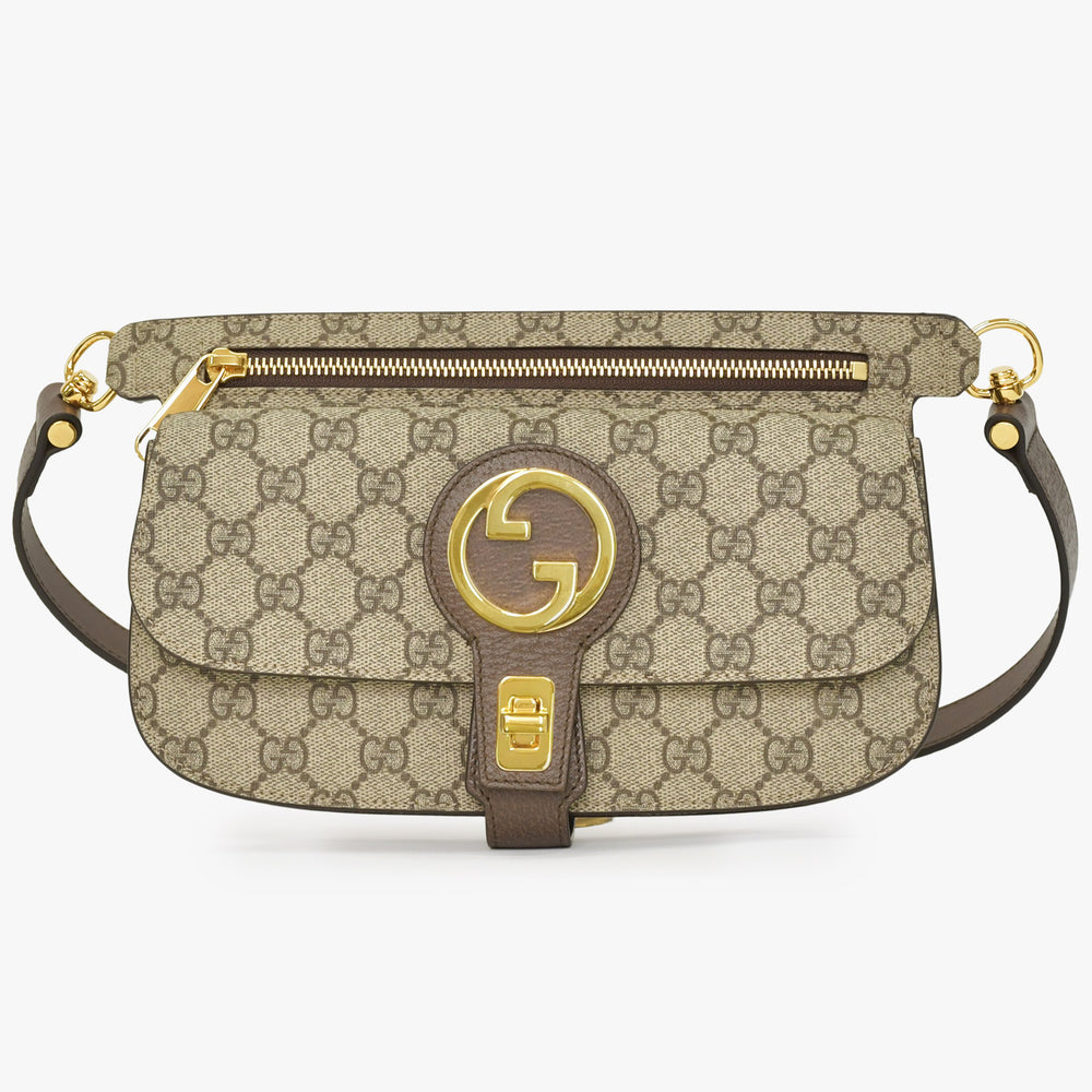 極美品 GUCCI グッチ ブロンディベルトバッグ GGスプリームキャンバス ベージュ インターロックキングG ラウンドGロゴ ウエストバッグ ゴールド金具 718154 中古 4a001086