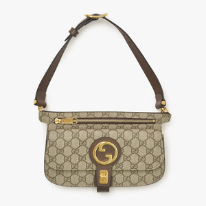 極美品 GUCCI グッチ ブロンディベルトバッグ GGスプリームキャンバス ベージュ インターロックキングG ラウンドGロゴ ウエストバッグ ゴールド金具 718154 中古 4a001086