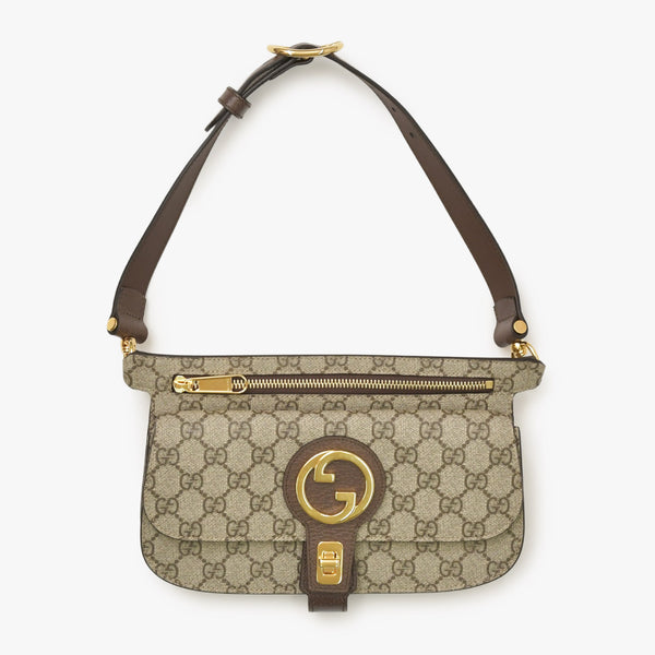 極美品 GUCCI グッチ ブロンディベルトバッグ GGスプリームキャンバス ベージュ インターロックキングG ラウンドGロゴ ウエストバッグ ゴールド金具 718154 中古 4a001086