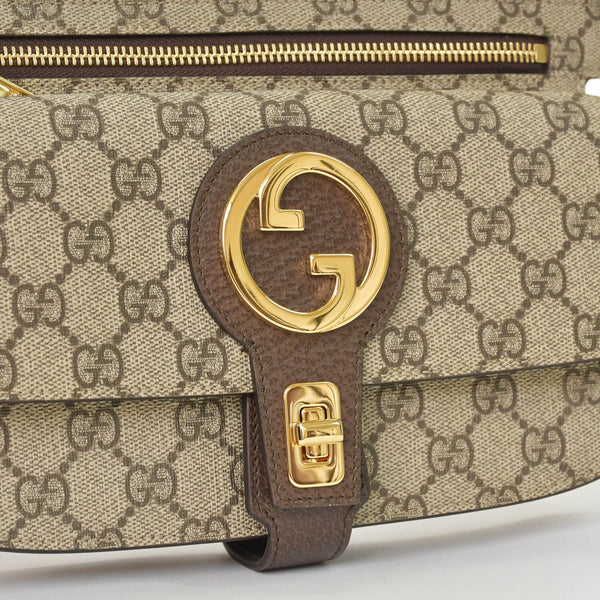 極美品 GUCCI グッチ ブロンディベルトバッグ GGスプリームキャンバス ベージュ インターロックキングG ラウンドGロゴ ウエストバッグ ゴールド金具 718154 中古 4a001086