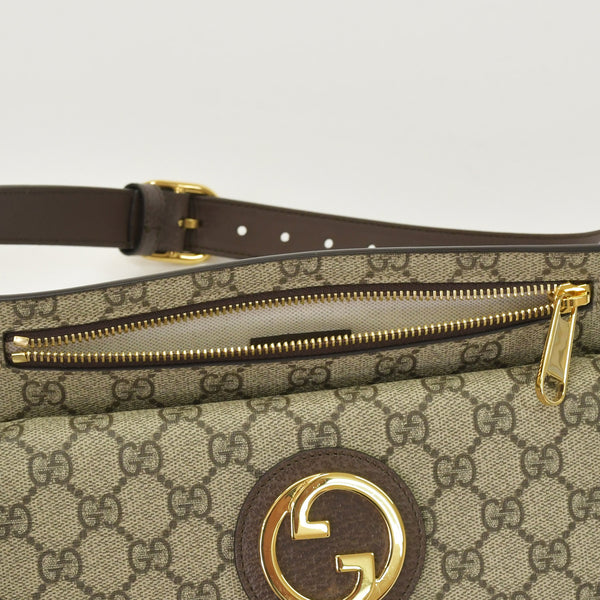極美品 GUCCI グッチ ブロンディベルトバッグ GGスプリームキャンバス ベージュ インターロックキングG ラウンドGロゴ ウエストバッグ ゴールド金具 718154 中古 4a001086