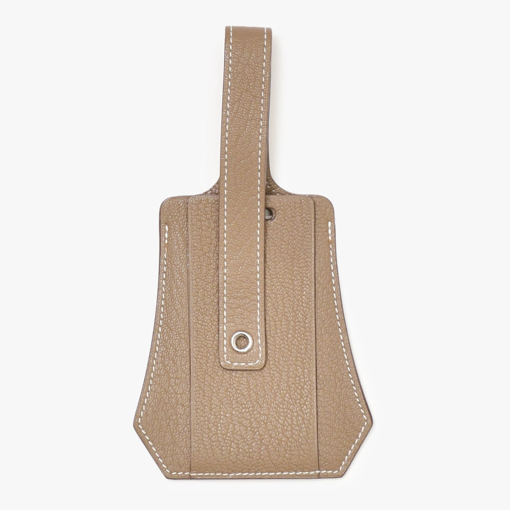 極美品 HERMES エルメス ラージタグ ネームタグ バッグチャーム ◻︎M刻印 シェーブル エトゥープ シルバー金具 中古 4b010927