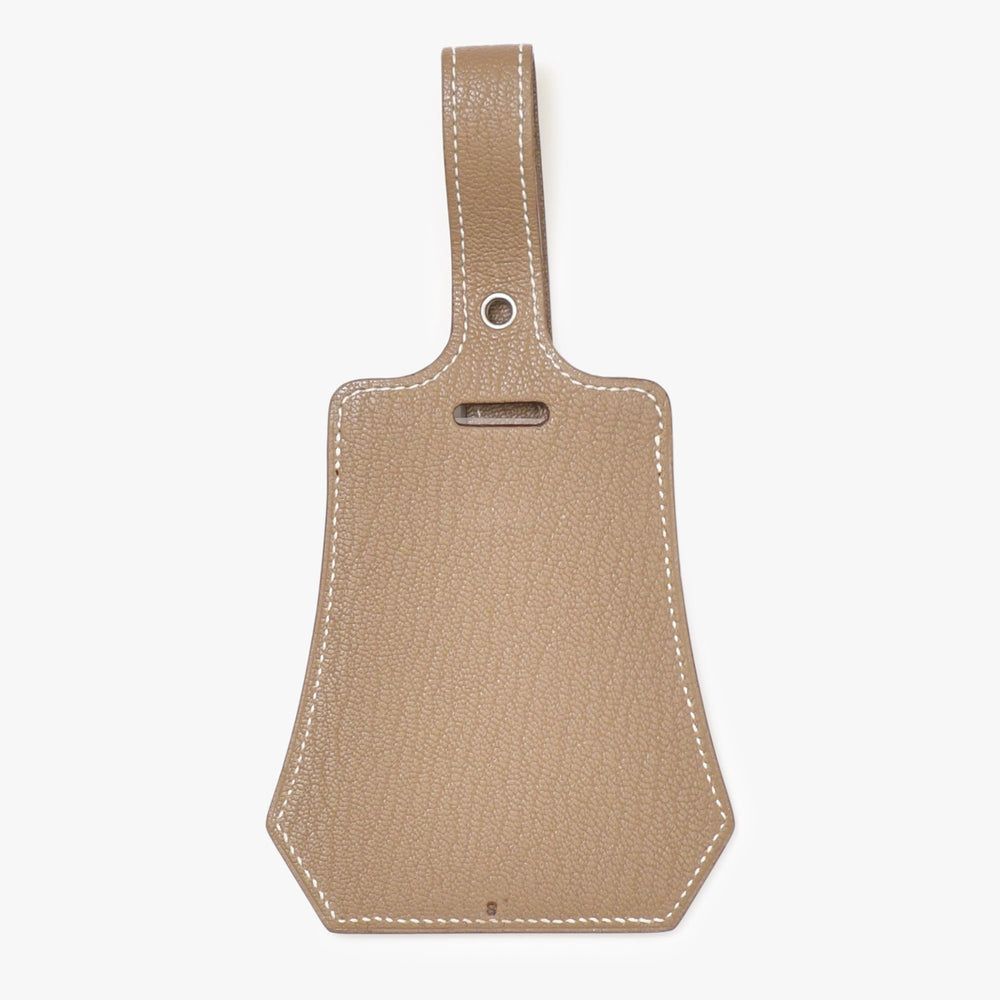 極美品 HERMES エルメス ラージタグ ネームタグ バッグチャーム ◻︎M刻印 シェーブル エトゥープ シルバー金具 中古 4b010927