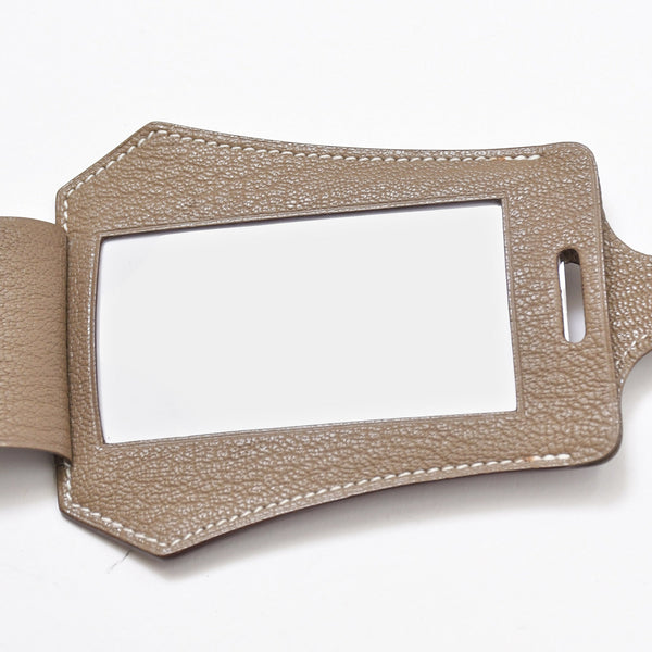 極美品 HERMES エルメス ラージタグ ネームタグ バッグチャーム ◻︎M刻印 シェーブル エトゥープ シルバー金具 中古 4b010927