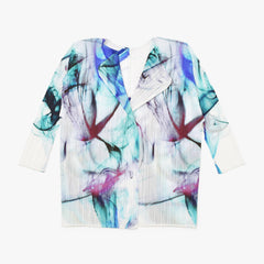 新品同様 ISSEY MIYAKE イッセイミヤケ プリーツプリーズ カーディガン 総柄 日本製 ポリエステル ホワイト ブルー サイズ3 中古 4b010941