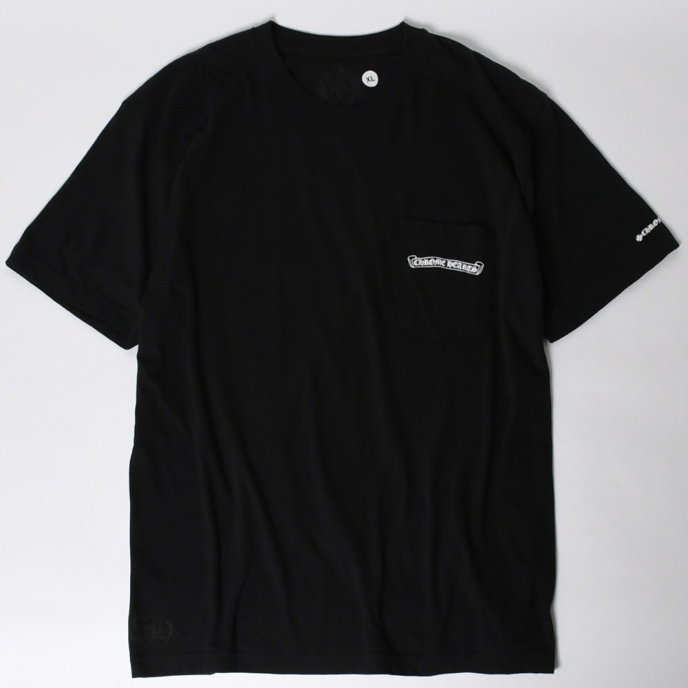 新品未使用 CHROME HEARTS クロムハーツ 半袖Tシャツ サイズXL スクロールラベルロゴ ブラック ホワイト プリント 新型 中古 4a009018