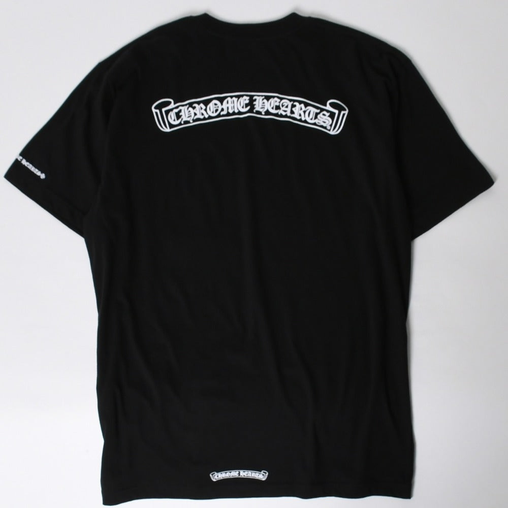 新品未使用 CHROME HEARTS クロムハーツ 半袖Tシャツ サイズXL スクロールラベルロゴ ブラック ホワイト プリント 新型 中古 4a009018