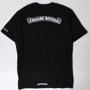 新品未使用 CHROME HEARTS クロムハーツ 半袖Tシャツ サイズXL スクロールラベルロゴ ブラック ホワイト プリント 新型 中古 4a009018