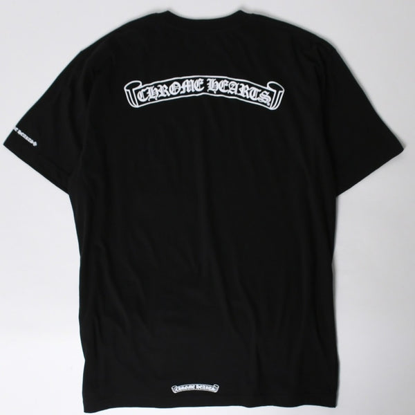 新品未使用 CHROME HEARTS クロムハーツ 半袖Tシャツ サイズXL スクロールラベルロゴ ブラック ホワイト プリント 新型 中古 4a009018