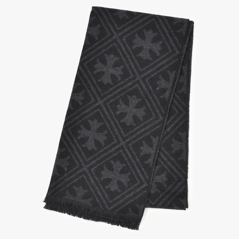 新品未使用 CHROME HEARTS クロムハーツ 総柄 CHクロス マフラー ストール 新作 ブラック カシミヤ 中古 4b011094