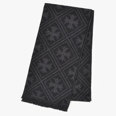 新品未使用 CHROME HEARTS クロムハーツ 総柄 CHクロス マフラー ストール 新作 ブラック カシミヤ 中古 4b011094