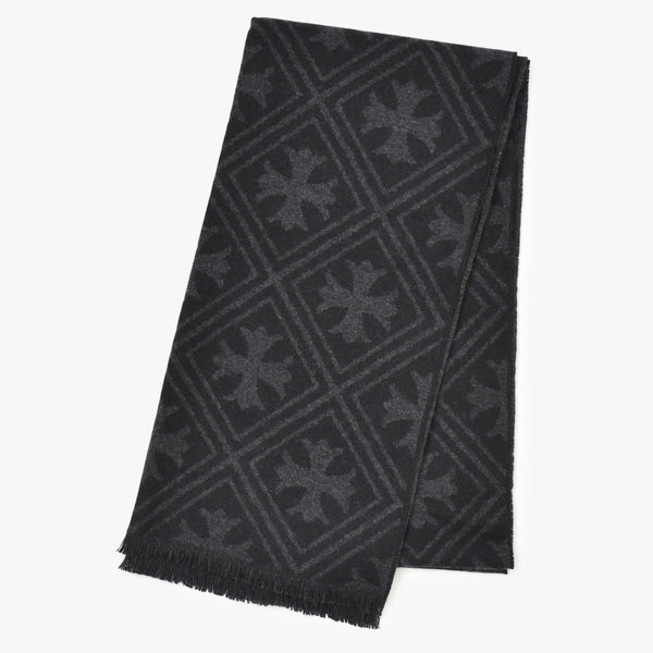 新品未使用 CHROME HEARTS クロムハーツ 総柄 CHクロス マフラー ストール 新作 ブラック カシミヤ 中古 4b011094