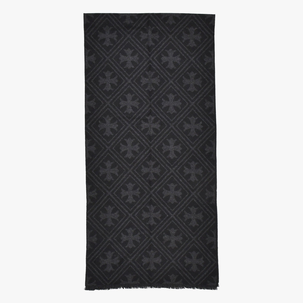 新品未使用 CHROME HEARTS クロムハーツ 総柄 CHクロス マフラー ストール 新作 ブラック カシミヤ 中古 4b011094