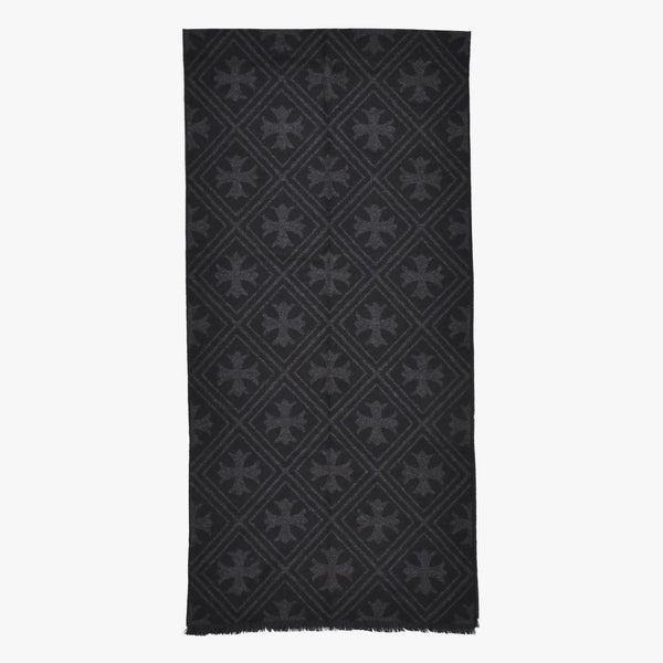 新品未使用 CHROME HEARTS クロムハーツ 総柄 CHクロス マフラー ストール 新作 ブラック カシミヤ 中古 4b011094