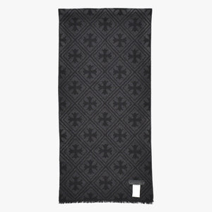 新品未使用 CHROME HEARTS クロムハーツ 総柄 CHクロス マフラー ストール 新作 ブラック カシミヤ 中古 4b011094