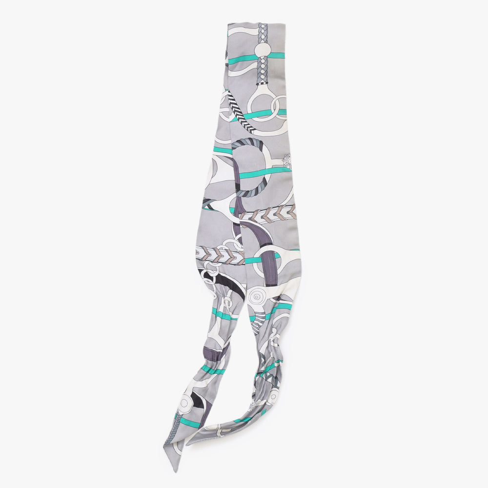 HERMES エルメス ツイリー 乗馬の装備 グレー マルチカラー 美品 中古 4b011461