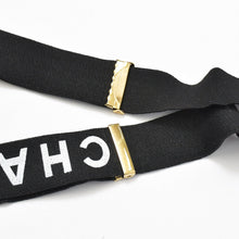 Load image into Gallery viewer, 極美品 CHANEL シャネル サスペンダー ロゴマーク ヴィンテージ ゴム レザー ブラック ゴールド 中古 4b011482