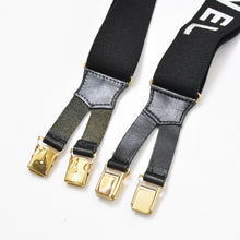 Load image into Gallery viewer, 極美品 CHANEL シャネル サスペンダー ロゴマーク ヴィンテージ ゴム レザー ブラック ゴールド 中古 4b011482