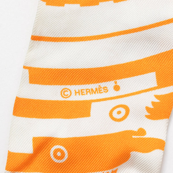 HERMES エルメス ツイリー 占星術 ドット オレンジ ネイビー 美品 中古 4b011537