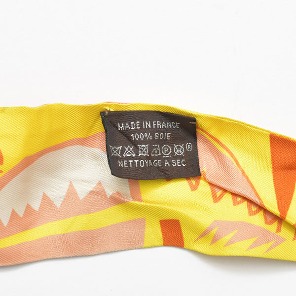 HERMES エルメス ツイリー SEA SURF AND FUN 海とサーフとファン イエロー マルチカラー 美品 中古 4b011538