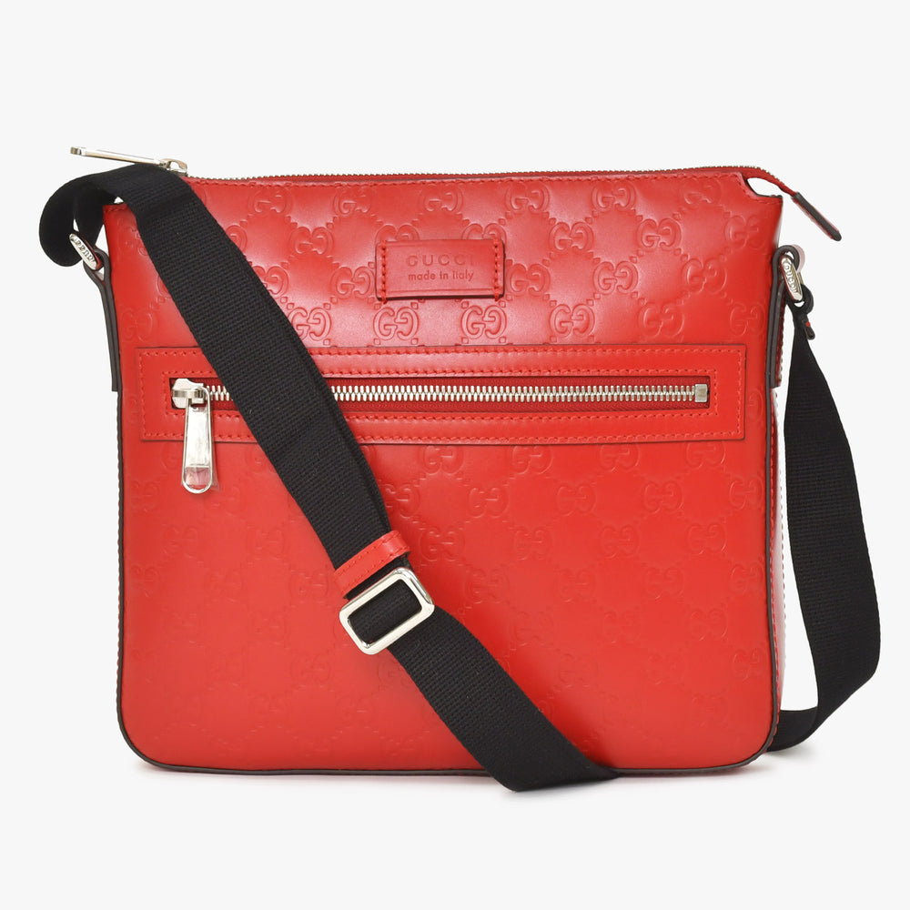 極美品 GUCCI グッチ ショルダーバッグ 406410 498879 イタリア製 グッチシマ レッド シルバー金具 中古 4a001156
