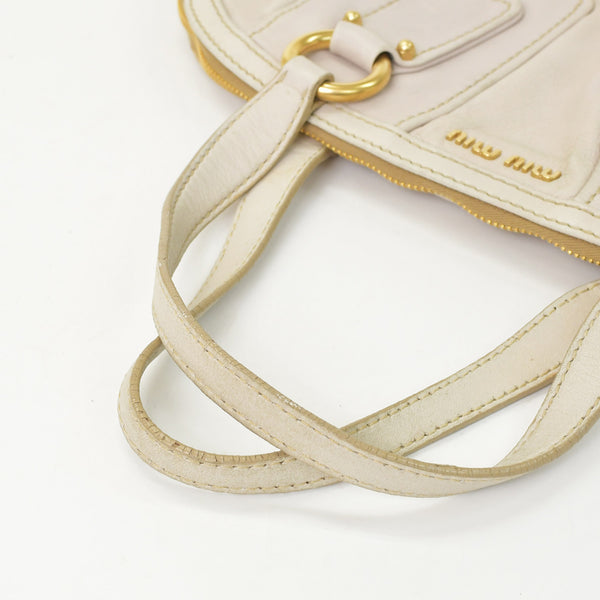 MIUMIU ミュウミュウ ヴィンテージ ハンドバッグ ベージュ ブラウン レザー ゴールド金具 良品 中古 4b011685