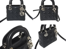 Load image into Gallery viewer, ChristianDior クリスチャンディオール レディディオール ミニ カナージュ 2WAY ハンドバッグ ブラック ラムスキン シルバー金具 美品 中古 4b001174