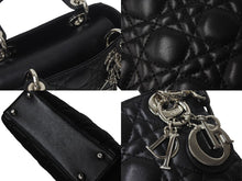 Load image into Gallery viewer, ChristianDior クリスチャンディオール レディディオール ミニ カナージュ 2WAY ハンドバッグ ブラック ラムスキン シルバー金具 美品 中古 4b001174