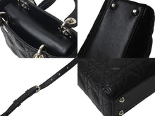 Load image into Gallery viewer, ChristianDior クリスチャンディオール レディディオール ミニ カナージュ 2WAY ハンドバッグ ブラック ラムスキン シルバー金具 美品 中古 4b001174