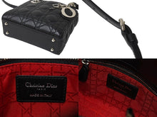 Load image into Gallery viewer, ChristianDior クリスチャンディオール レディディオール ミニ カナージュ 2WAY ハンドバッグ ブラック ラムスキン シルバー金具 美品 中古 4b001174