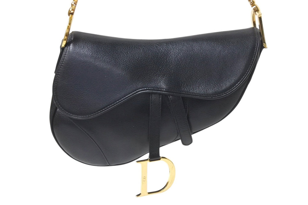 Christian Dior クリスチャンディオール サドルバッグ ワンショルダーバッグ RU 0062 レザー ブラック ガリアーノ期 美品 中古 4b001181