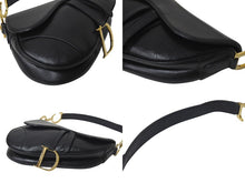 画像をギャラリービューアに読み込む, Christian Dior クリスチャンディオール サドルバッグ ワンショルダーバッグ RU 0062 レザー ブラック ガリアーノ期 美品 中古 4b001181