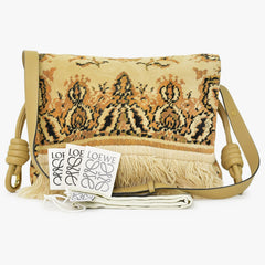 極美品 LOEWE ロエベ フラメンコ 花柄 ショルダーバッグ スエード レザー ブラウン ベージュ ゴールド金具 中古 4b011856