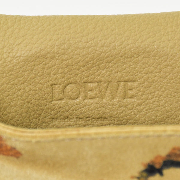 極美品 LOEWE ロエベ フラメンコ 花柄 ショルダーバッグ スエード レザー ブラウン ベージュ ゴールド金具 中古 4b011856