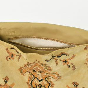 極美品 LOEWE ロエベ フラメンコ 花柄 ショルダーバッグ スエード レザー ブラウン ベージュ ゴールド金具 中古 4b011856